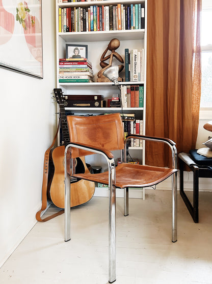 Post Modern Leather and Chrome Chair