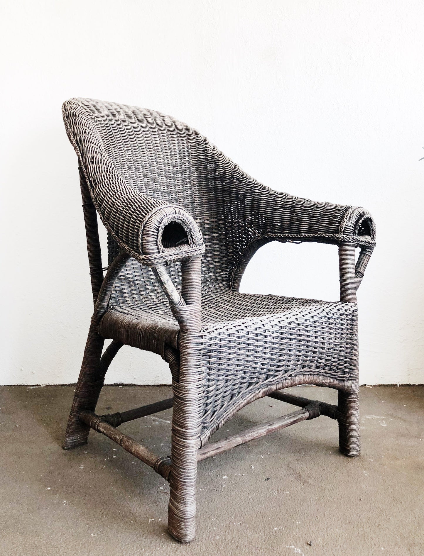 Vintage Grey Wicker Porch Chair