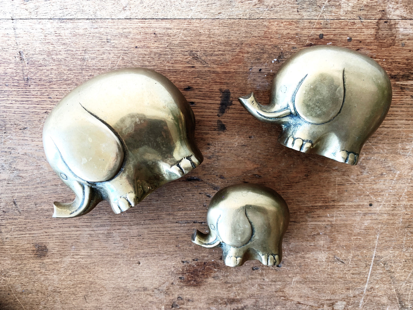 Vintage Brass Elephant Family