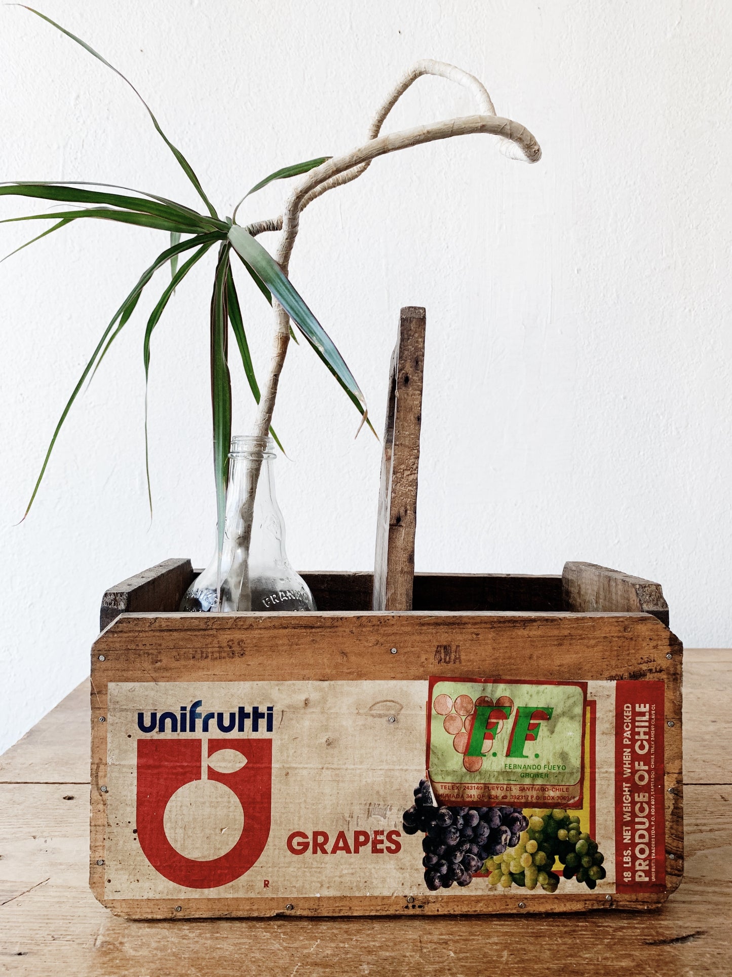 Vintage Wood Fruit Box with Heart Handle