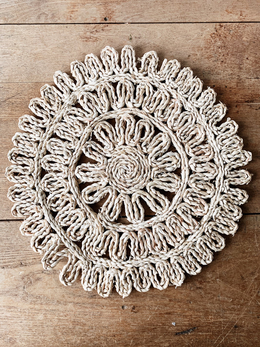 Large Vintage Round Straw Mat