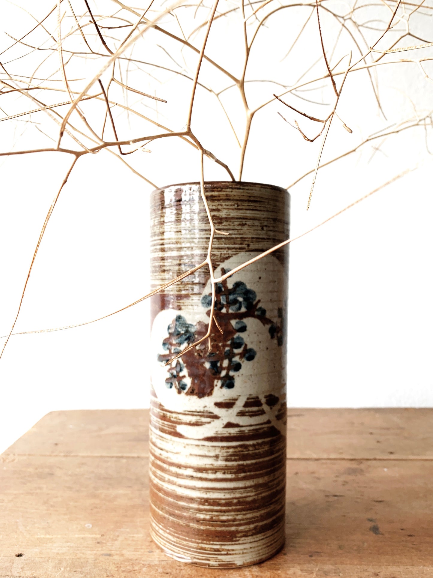 Vintage Japanese Cylinder Pottery Vase