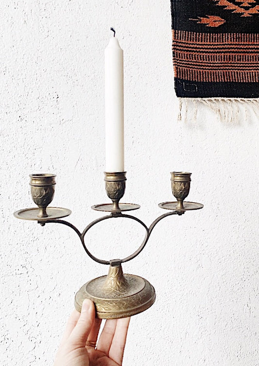 Vintage Incised Brass Candelabra