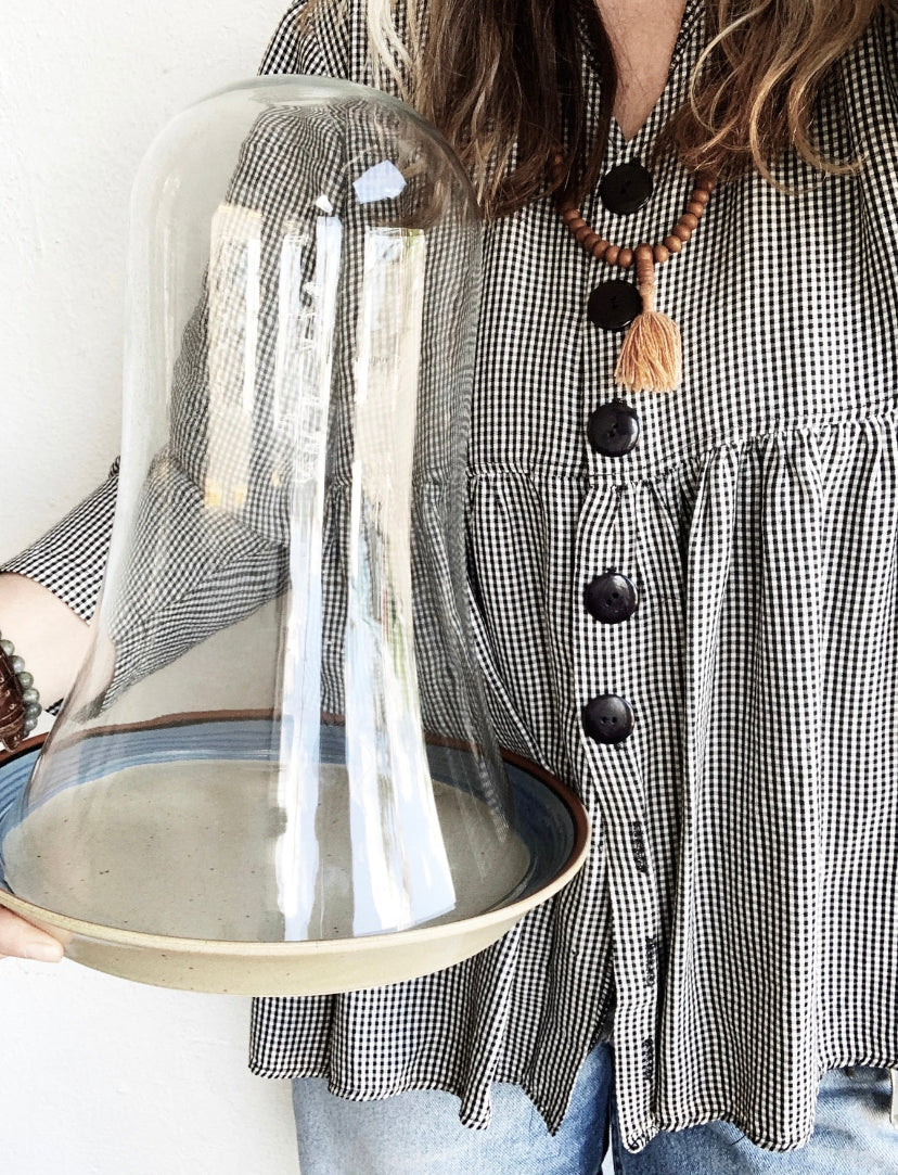 Vintage Glass Cloche with Potters Art Plate
