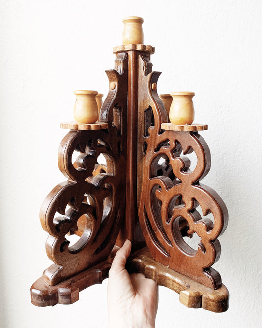 Large Carved Wood Candelabra