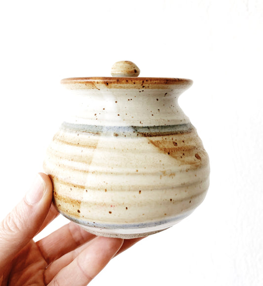 Vintage Stoneware Honey or Sugar Pot / Lidded Jar