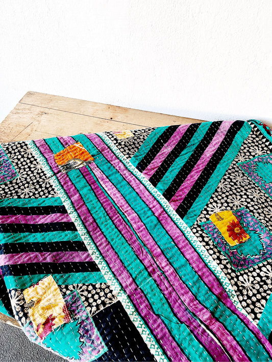 Vintage Reversible Cotton Kantha Quilt