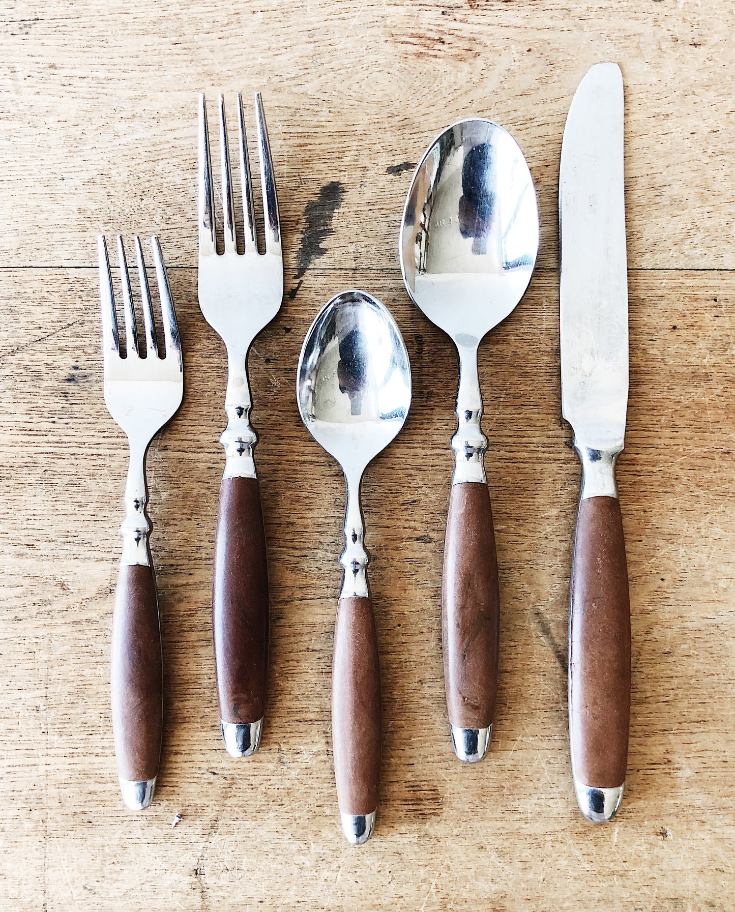 Vintage Faux Bois Stainless Serving Set