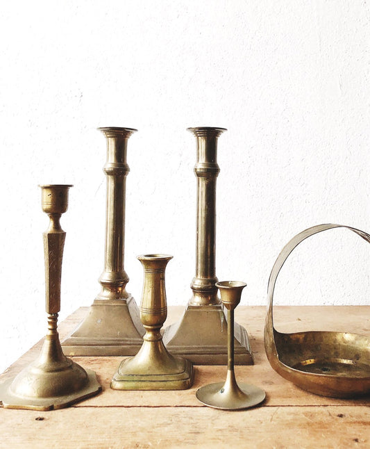 Vintage Brass Candleholder Set