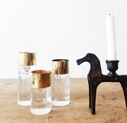 Vintage Swedish Nybro Crystal and Brass Candleholders