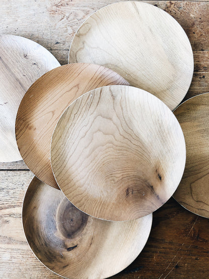 Set of Vintage Mid Century Myrtle Wood Plates