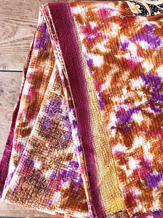 Reversible Watercolor Cotton Kantha Quilt