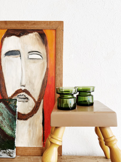 Vintage Danish Emerald Glass Candleholders