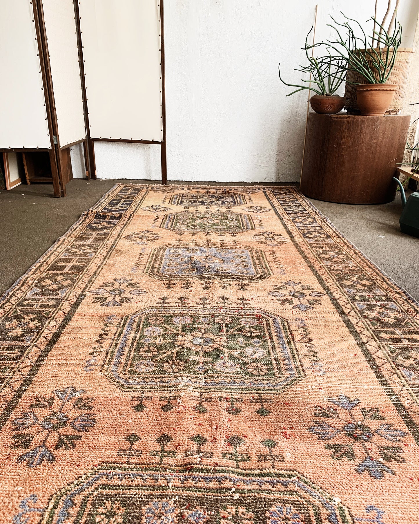 Large Vintage Oushak Wool Rug Turkey