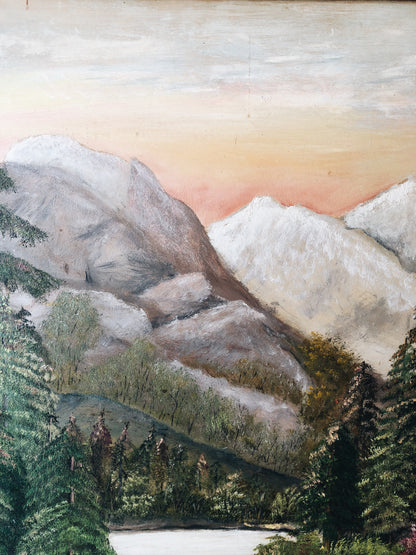 Vintage Mountain Landscape Oil Painting