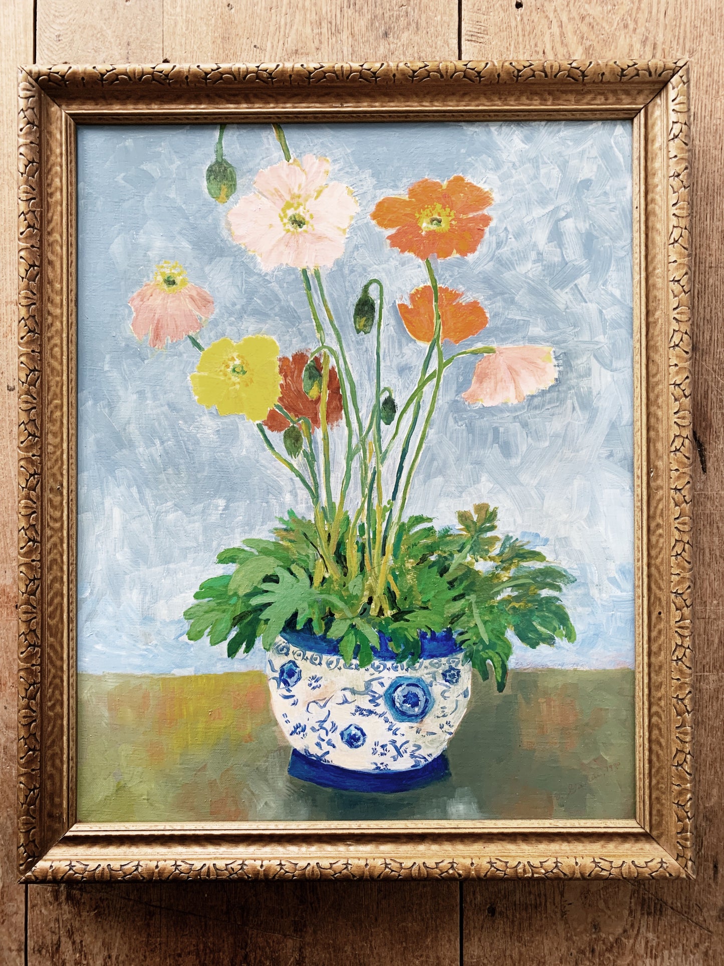 Vintage Original Framed Poppy Painting