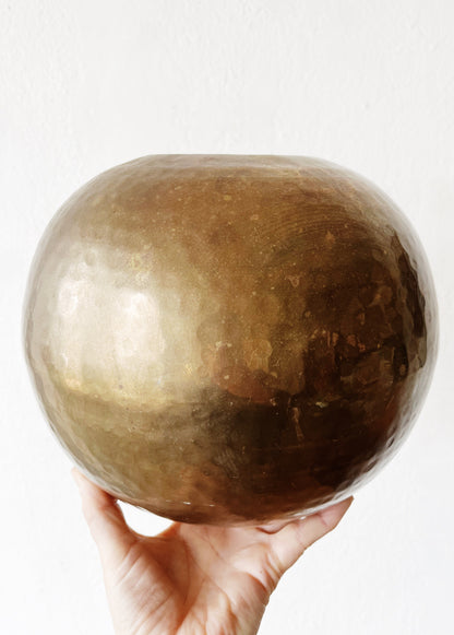 Vintage Hammered Brass Orb Vase