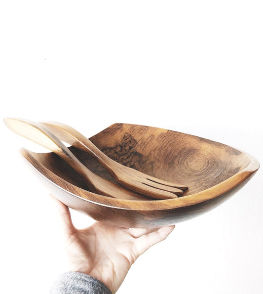 Vintage Asymmetric Salad Bowl and Servers