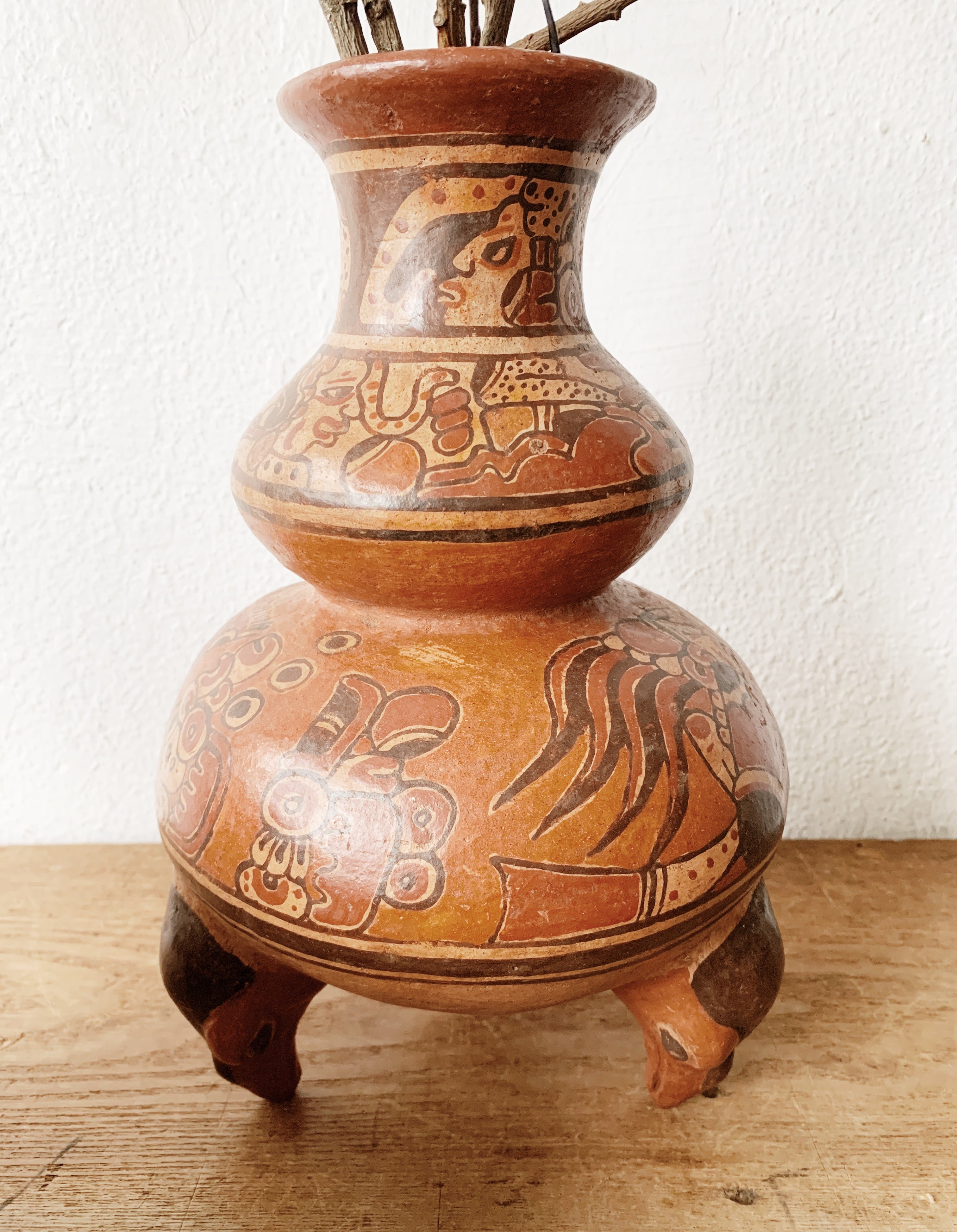 Vintage Peruvian Footed Clay Vessel - Thumbnail 3