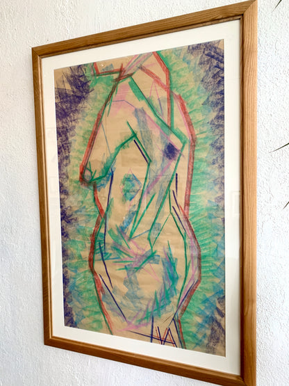 Large Framed Pastel Nude