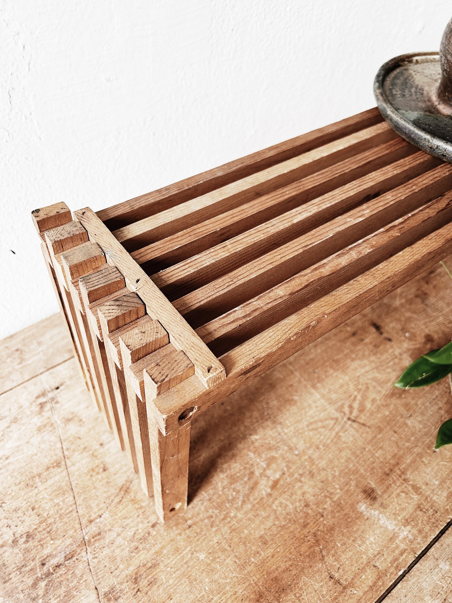 Vintage Collapsible Slatted Wood Shelf