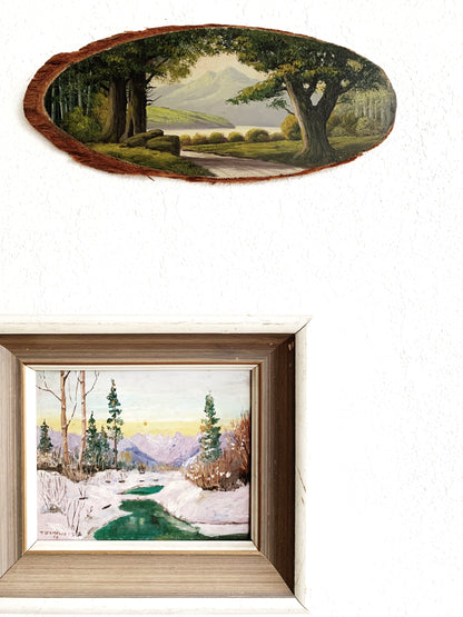 Antique Landscape Painting on Wood