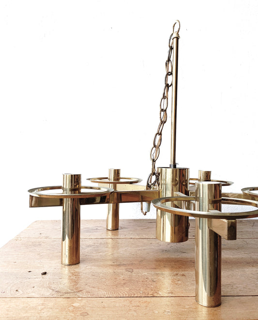 Sonneman Mid century Brass Chandelier