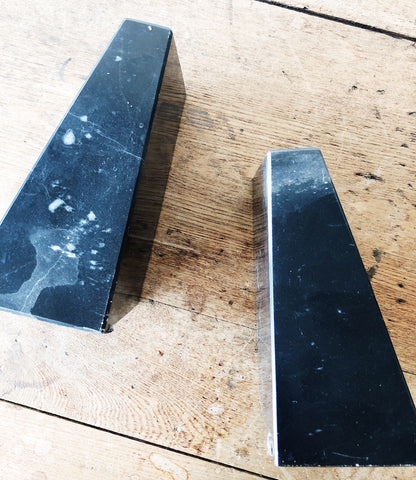 Vintage Black Marble Pyramid Book Ends