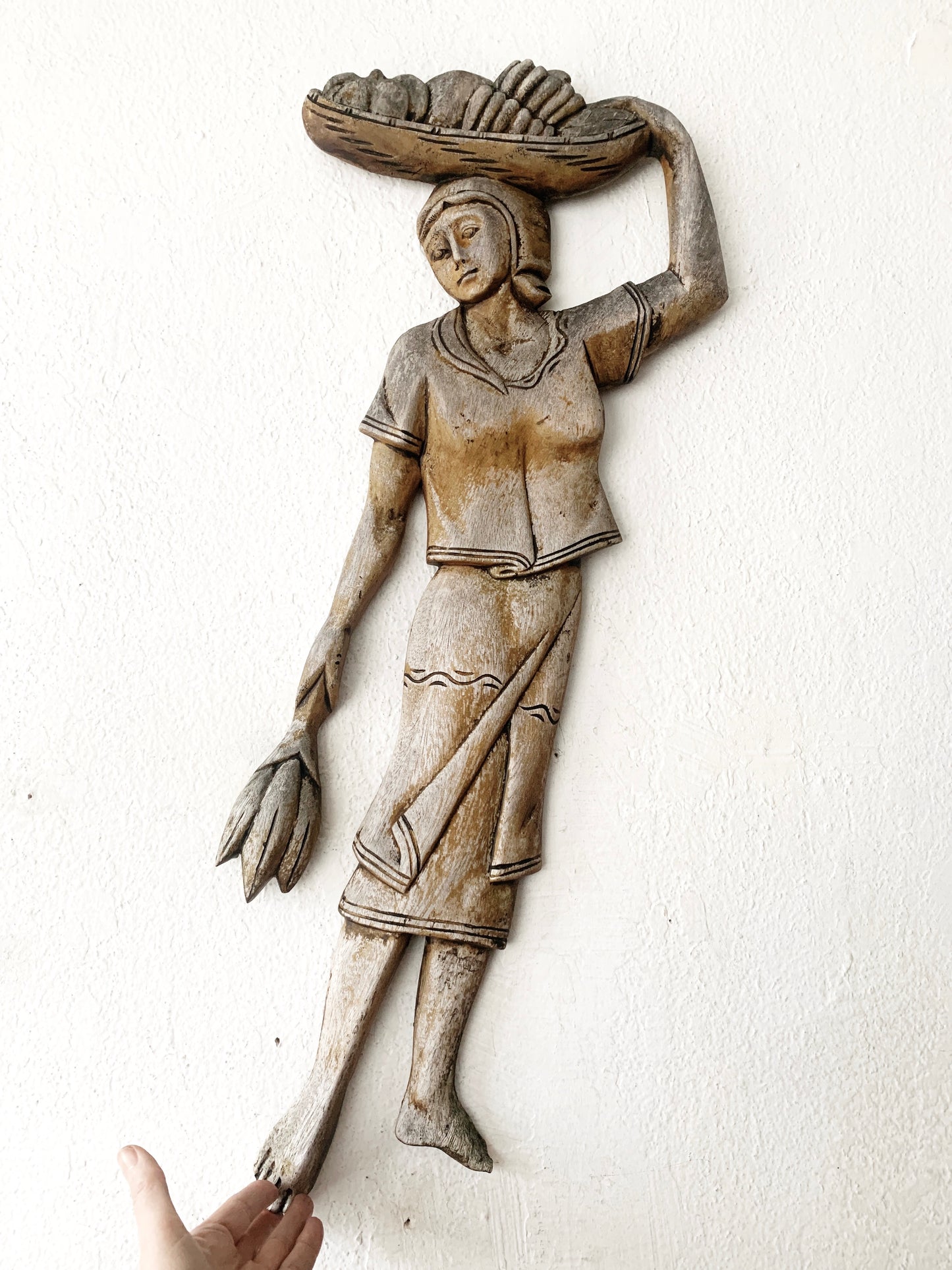 Large Vintage Carved Wood Plaque