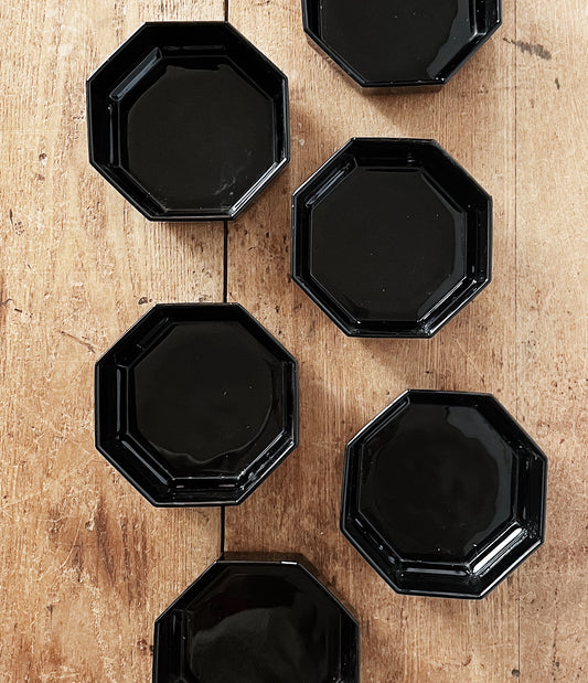 SIX MCM French Arcoroc Octime Black Glass Bowls