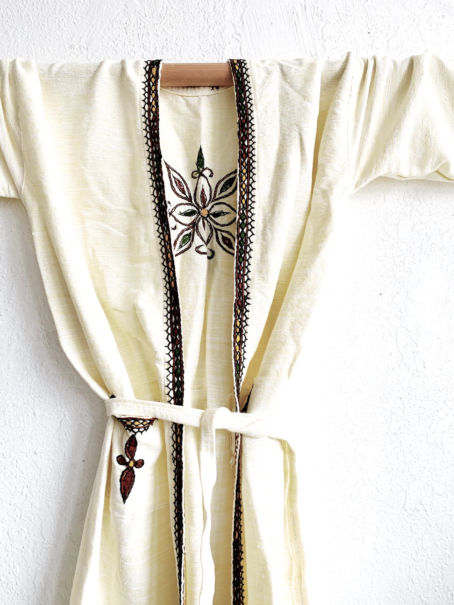 Long Woven Cotton Embroidered Robe