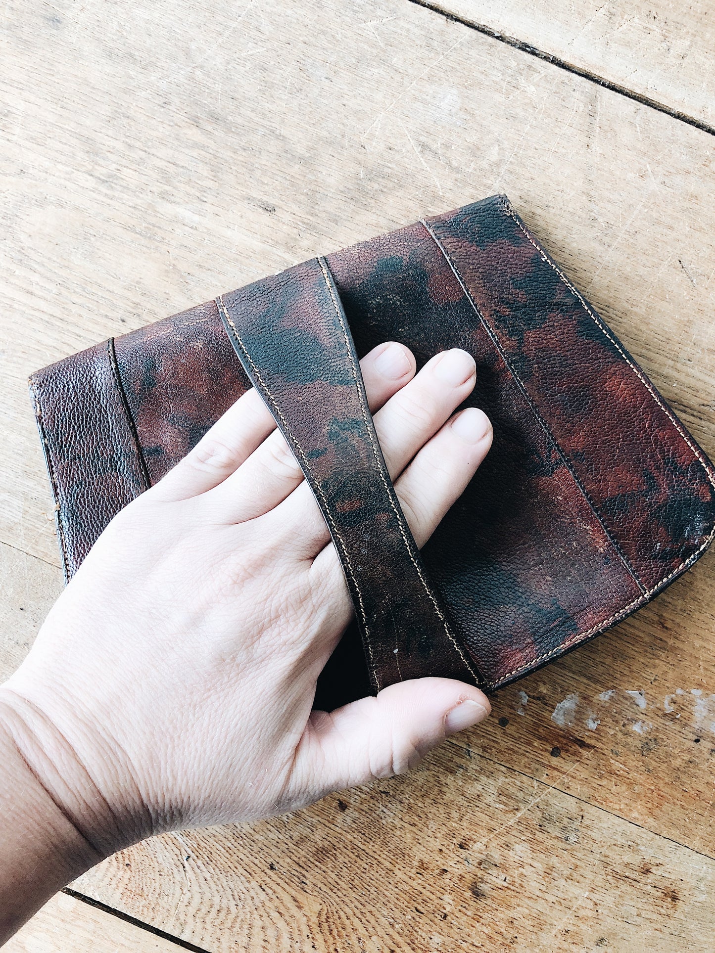 Antique Marbled Leather Wristlet