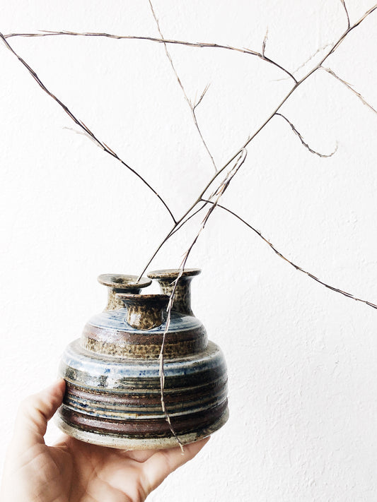Vintage Stoneware Candelabra or Ikebana