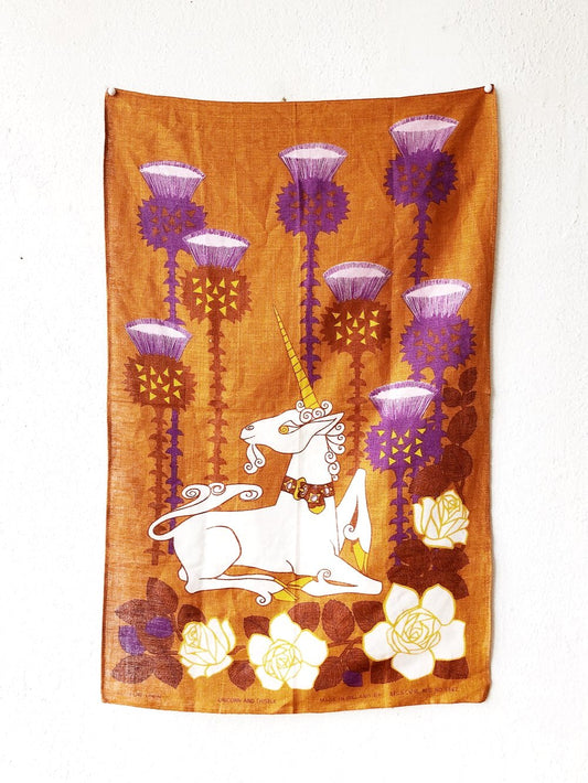 Vintage Irish Linen Unicorn Textile