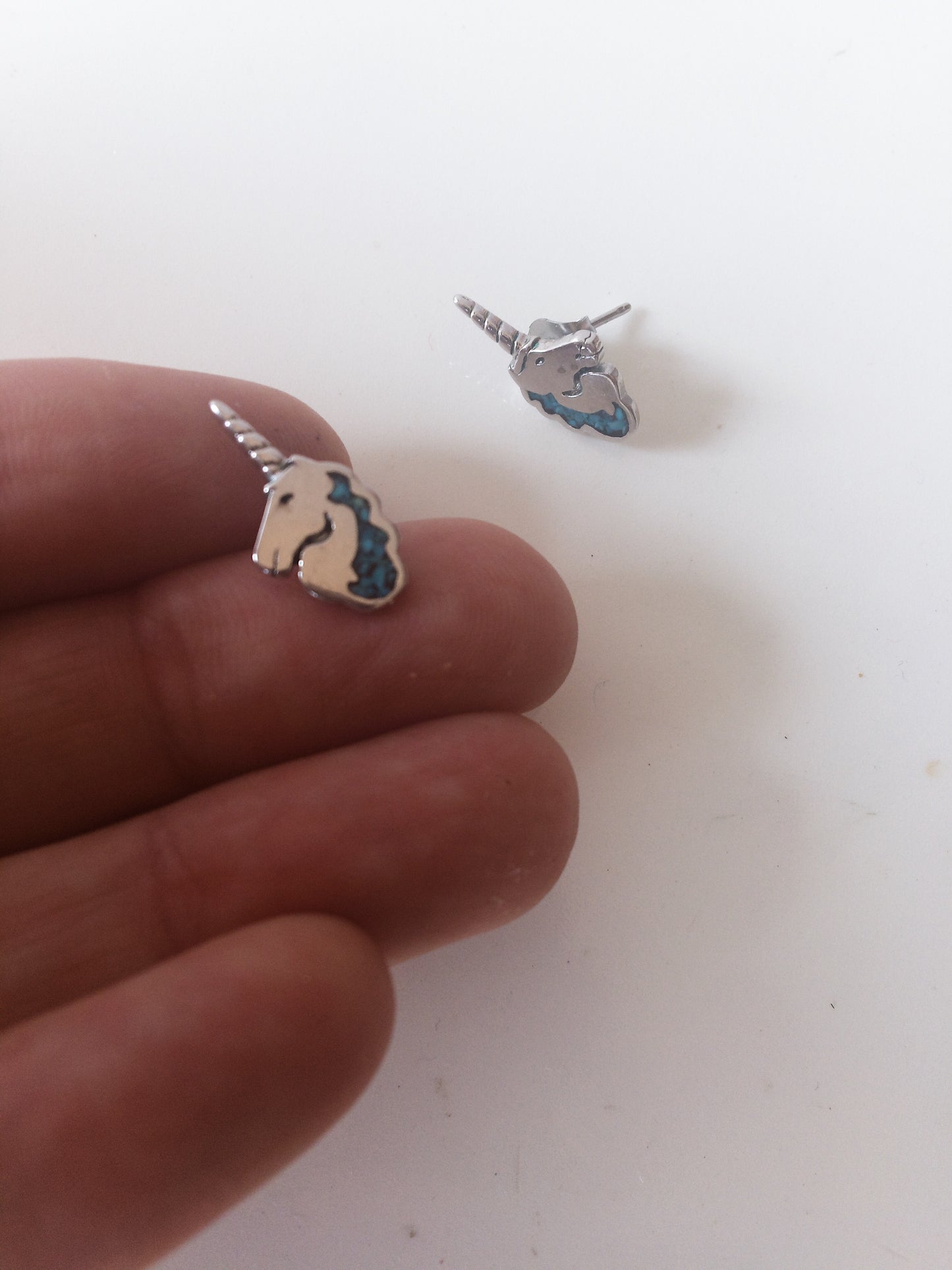 Vintage Sterling and Turquoise Unicorn Studs