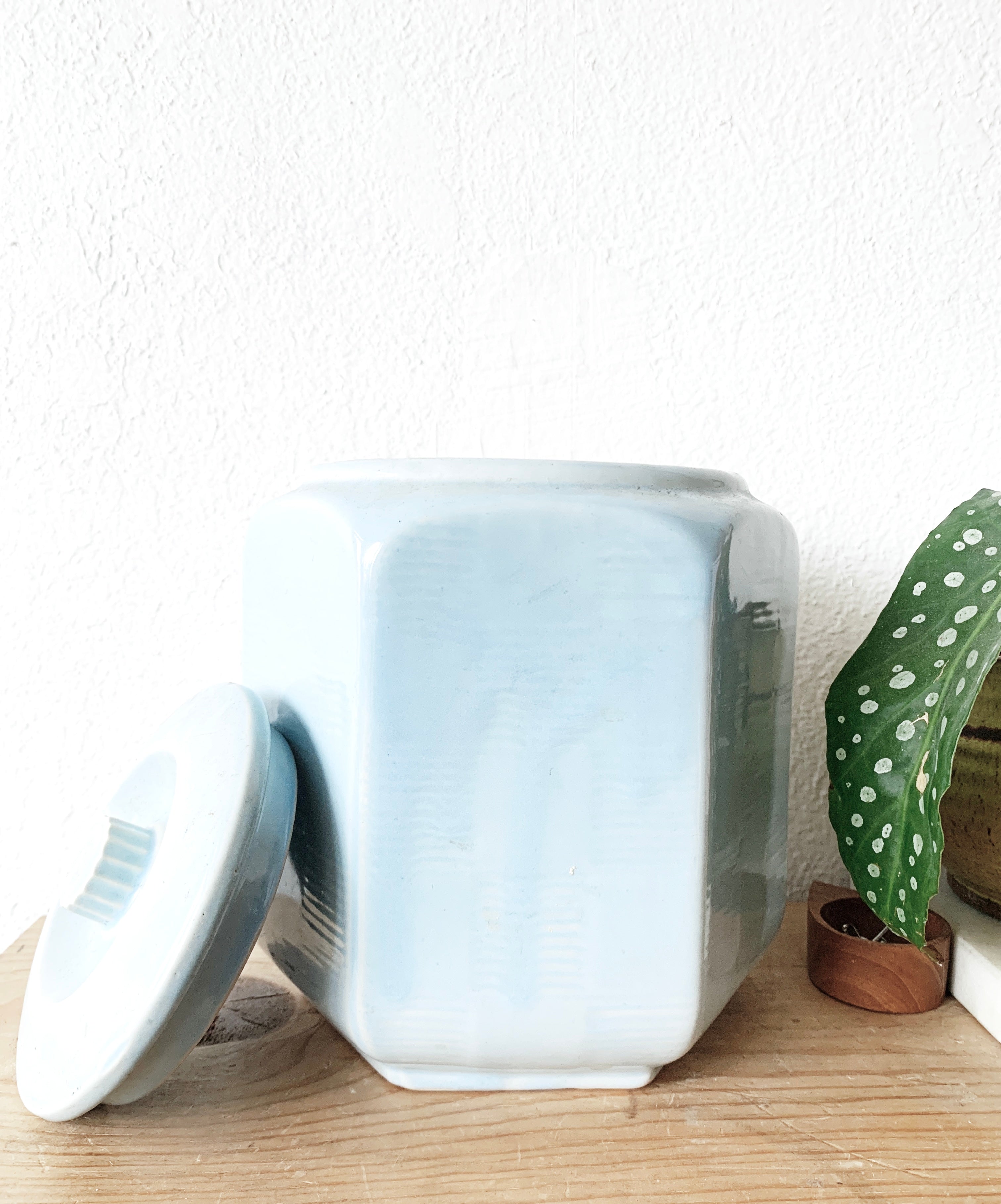 Pale Blue USA Ware Ceramic Lidded Canister