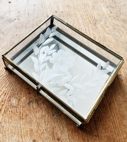 Mirrored Vintage Etched Glass & Brass Box