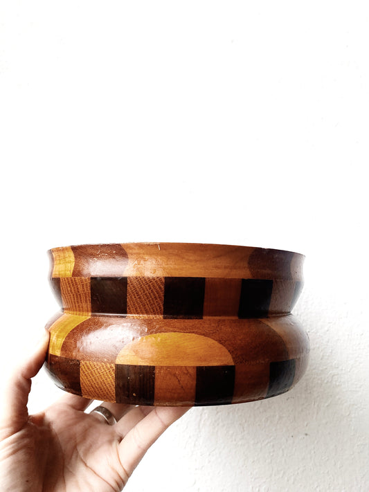 Vintage Turned Wood Inlay Bowl