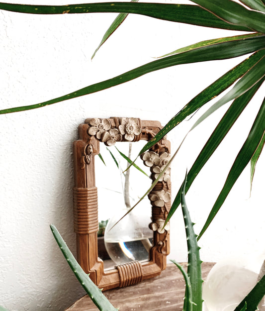 Vintage Resin Mirror with Dogwood
