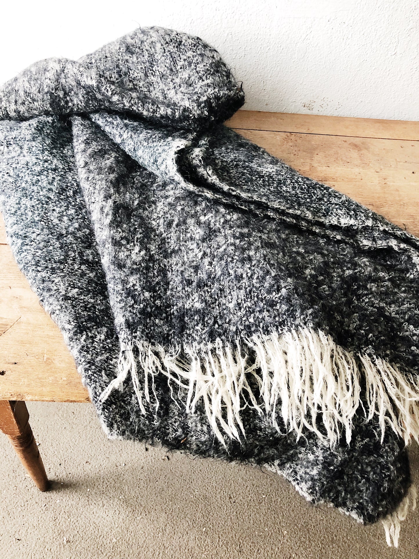 Vintage Salt and Pepper Wool Blanket