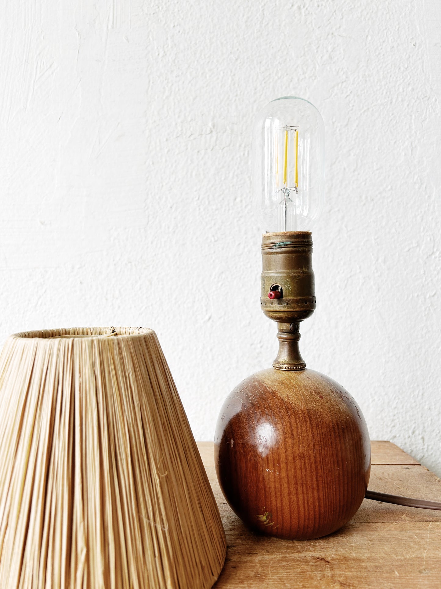Small Vintage Burl Wood Lamp with Shade