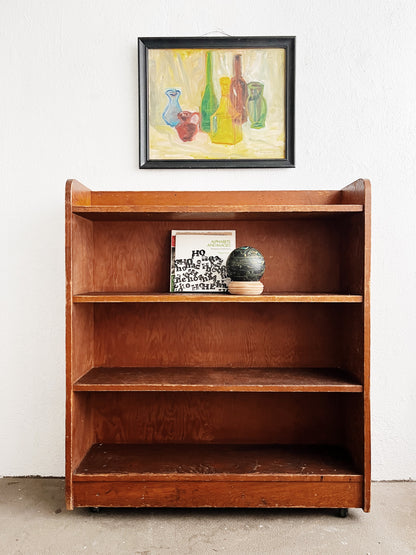 Vintage Rolling Wood Bookcase
