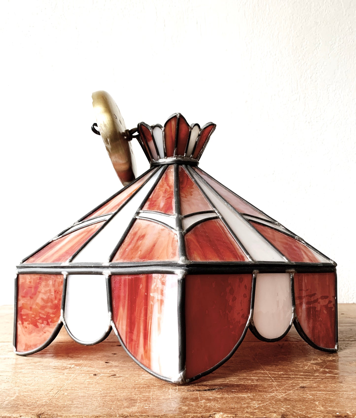 Vintage Leaded Stained Glass Pendant Light