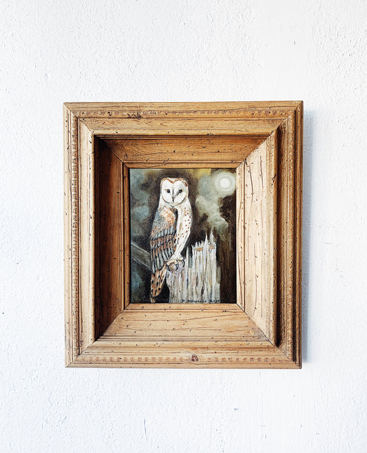 Barn Owl and Full Moon Oil Painting