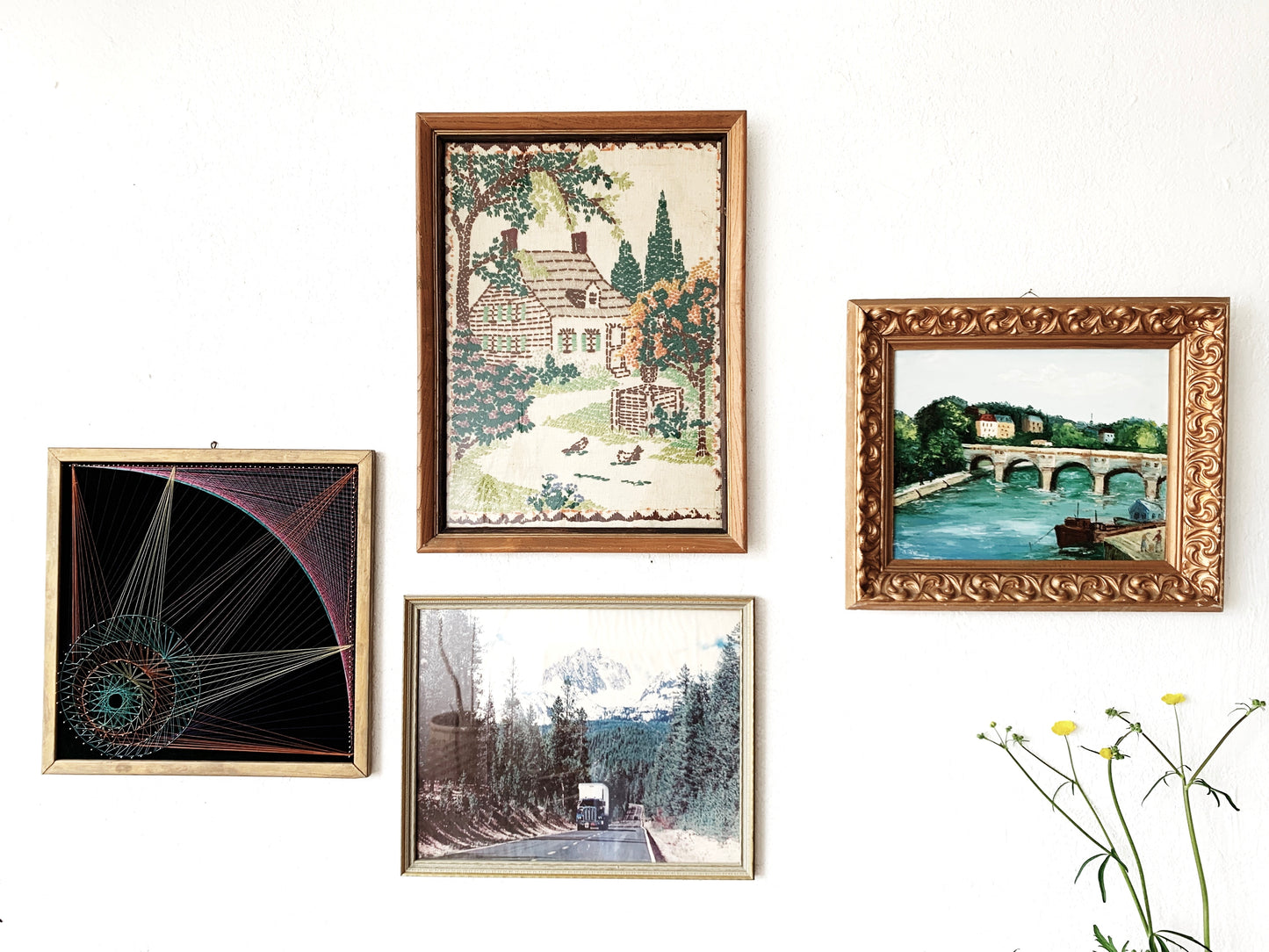 Vintage Original Framed String Art