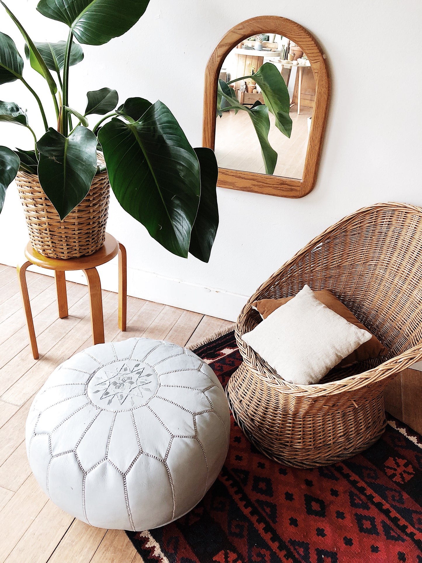 Leather Moroccan Pouf Ottoman