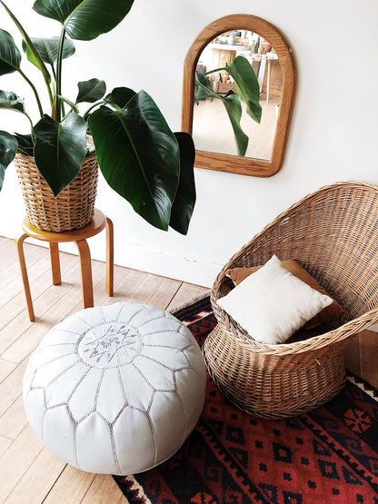 Leather Moroccan Pouf Ottoman
