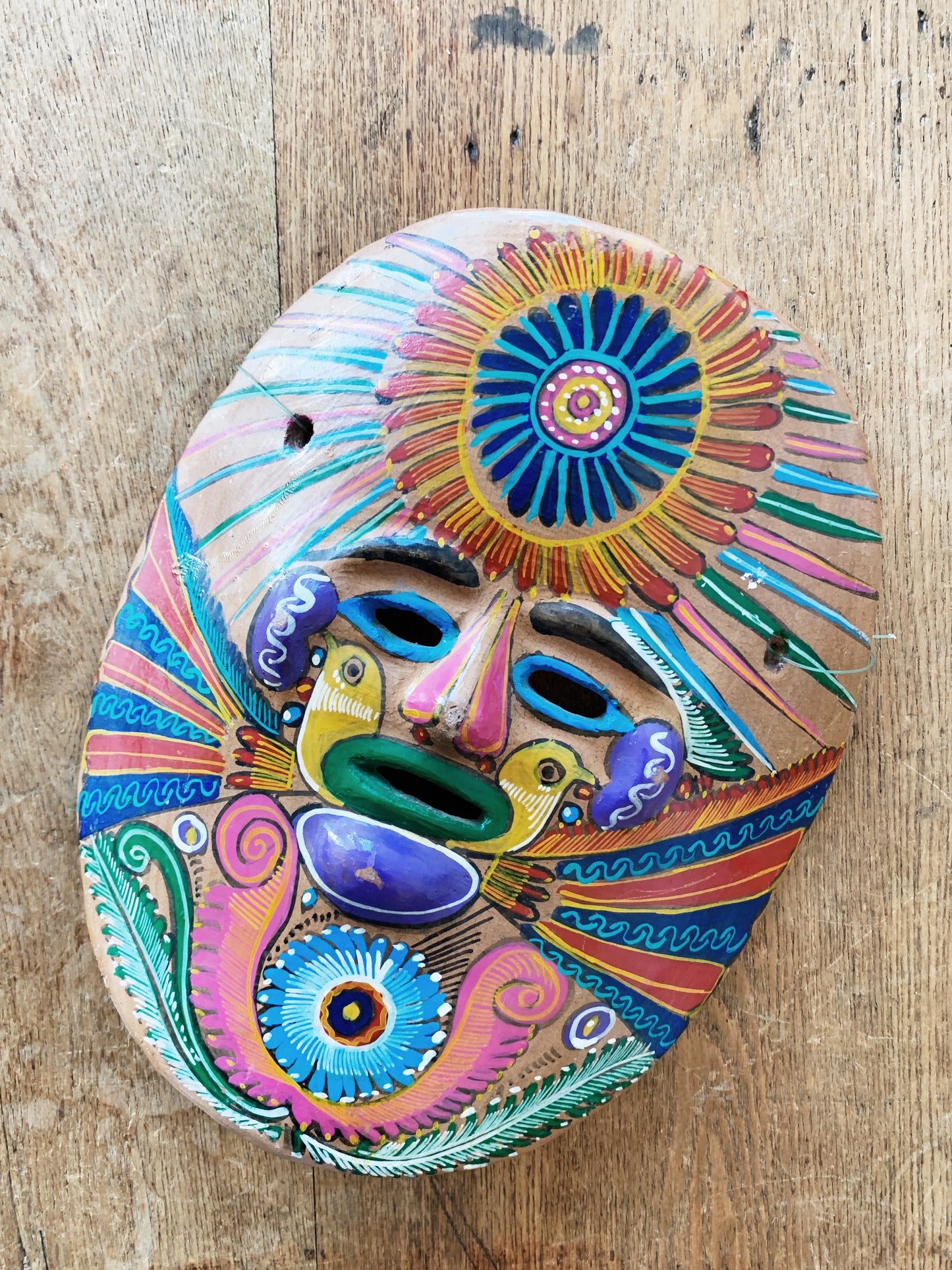 Vintage Hand Painted Folk Mexican Clay Mask