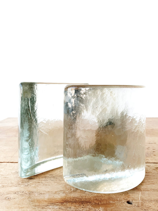 Mid Century Glass Block Bookends
