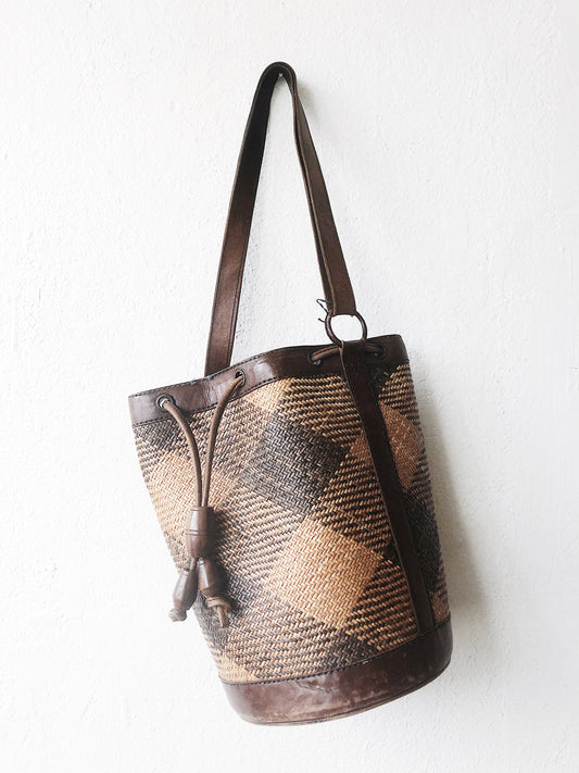 Vintage Woven and Leather Bucket Bag